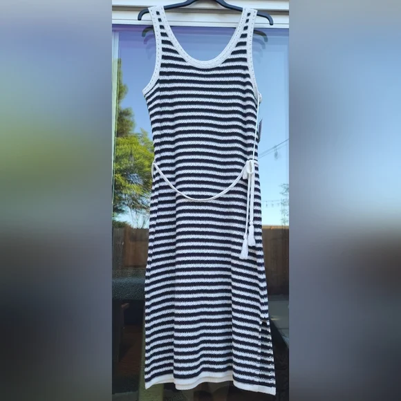 Nine West Knit Nautical Cottagecore Black & White Striped Dress - Size XXL / 2X - Picture 4 of 17